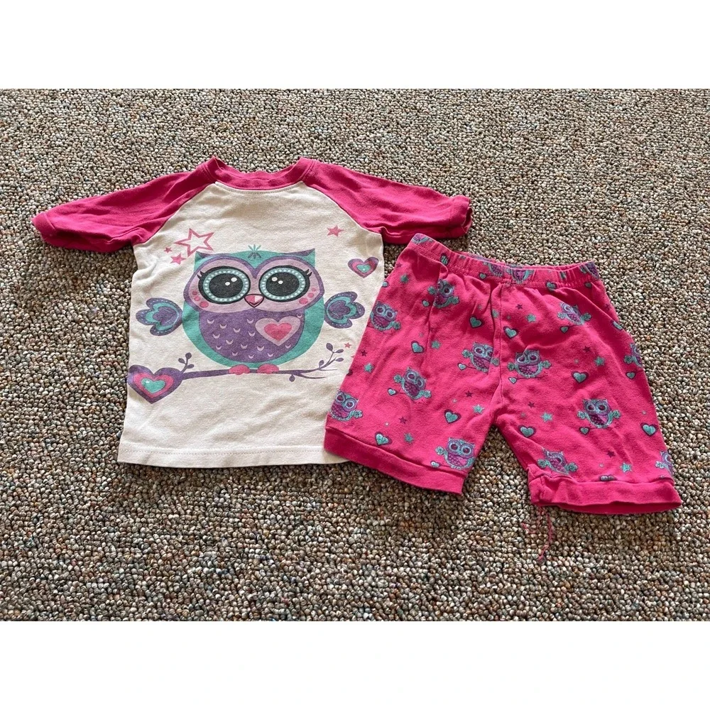 Joyond Girls Pink Owl Shorts PJs 2T